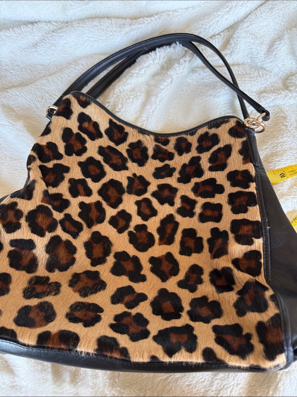 Coach pony hair Leopard Print Shoulder Bag with Black Trim